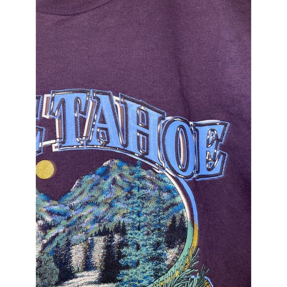 Vintage Lake Tahoe Shirt Harveys Tee Jerzees USA Purple 90s Graphic Large - Picture 11 of 12